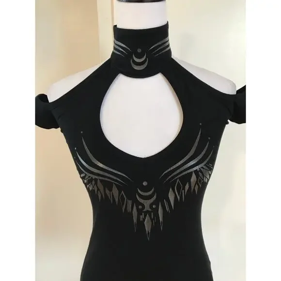 Vintage Lip Service Millennium Moon Goth Punk Cyber Tribal Halter Top Black L - Picture 2 of 8